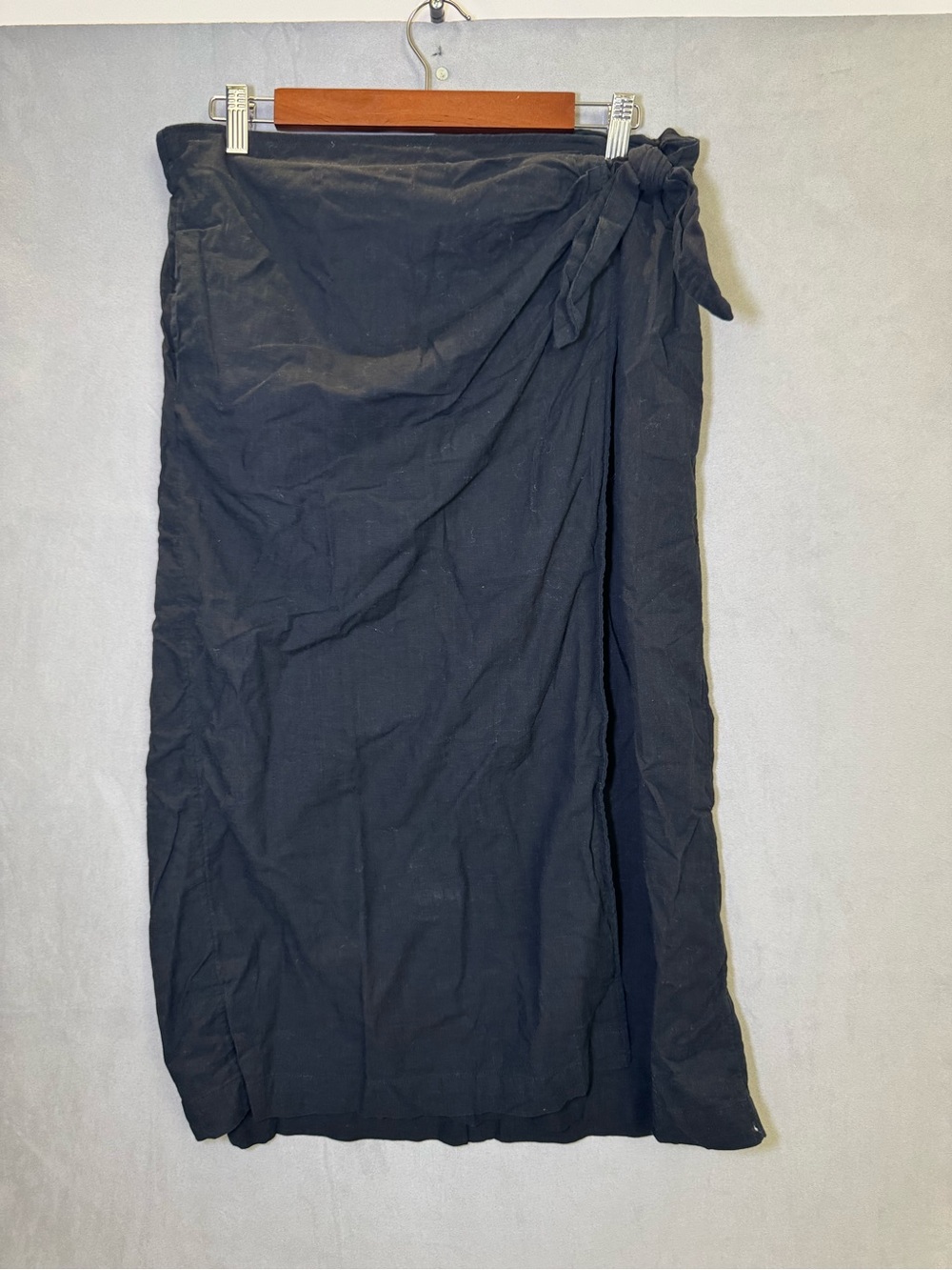Universal Thread Black Wrap Midi Skirt L Side Tie Coastal Minimalist